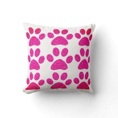 Pink Purple Paw Print Glittery Ombre Gift 2023 Throw Pillow