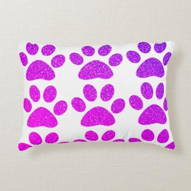 Pink Purple Paw Print Glittery Ombre Gift Favor Accent Pillow