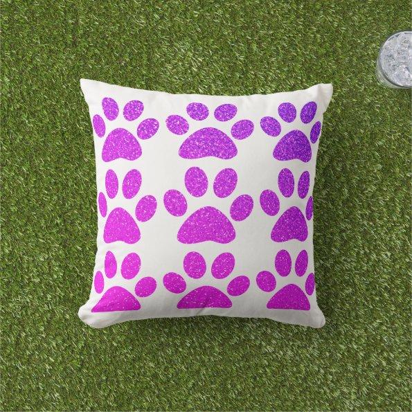 Pink Purple Paw Print Glittery Ombre Gift Favor Outdoor Pillow