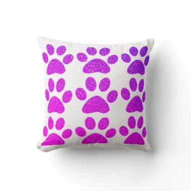 Pink Purple Paw Print Glittery Ombre Gift Favor Throw Pillow
