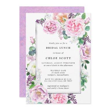 Pink Purple Rose Floral Bridal Lunch Invitations