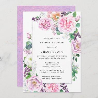 Pink Purple Rose Floral Bridal Shower Invitations