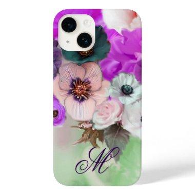 PINK PURPLE ROSES,WHITE ANEMONE FLOWERS MONOGRAM Case-Mate iPhone 14 CASE