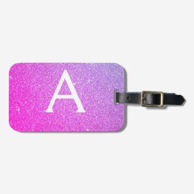 Pink - Purple Sparkle Glitter Monogram Name Luggage Tag