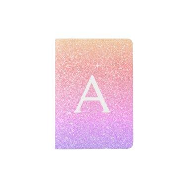 Pink - Purple Sparkle Glitter Monogram Name Passport Holder