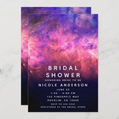 Pink Purple Starry Sky Cosmic Galaxy Bridal Shower Invitations