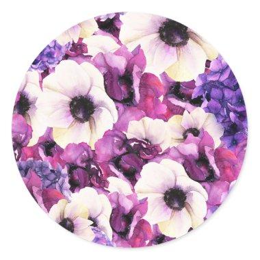 Pink & Purple Watercolor Floral Bridal Shower Classic Round Sticker
