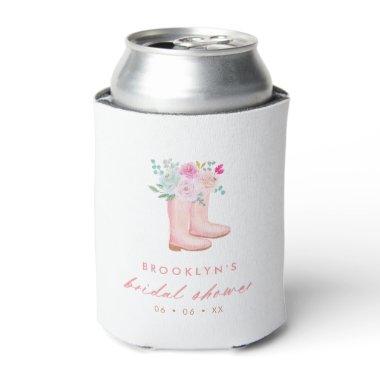 Pink Rain Boots & Flowers Bridal Shower Can Cooler