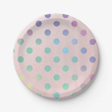 Pink Rainbow Pastel Polka Dots Birthday Party Paper Plates