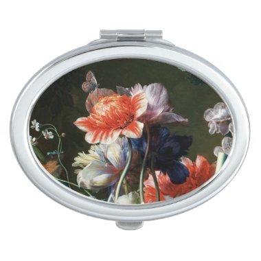 PINK RED ANEMONES WHITE FLOWERS AND BUTTERFLY MAKEUP MIRROR