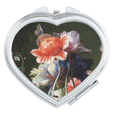 PINK RED ANEMONES WHITE FLOWERS AND BUTTERFLY MAKEUP MIRROR