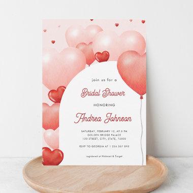 Pink Red Balloons Valentine's Day Bridal Shower Invitations