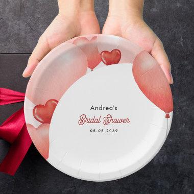 Pink Red Balloons Valentine's Day Bridal Shower Paper Plates
