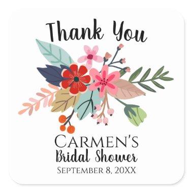 Pink red blue large bouquet of summer flowers square sticker
