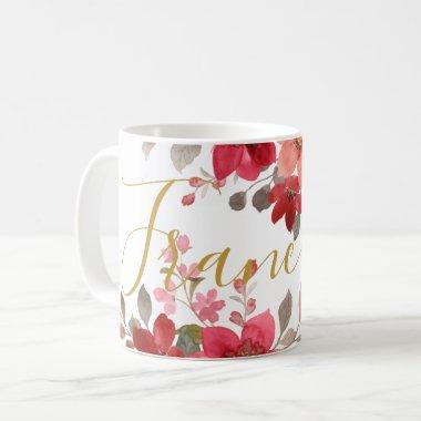 Pink Red Floral Watercolor Script Add Your Name Coffee Mug