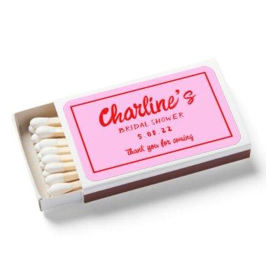 Pink & Red Handwriting Retro Bridal Shower Matchboxes