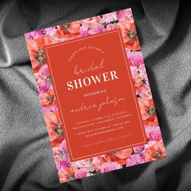 Pink Red Poppy Floral Vibrant Garden Bridal Shower Invitations