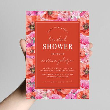 Pink Red Poppy Vibrant Summer Garden Bridal Shower Invitations