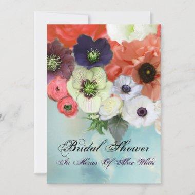 PINK RED ROSES AND ANEMONE FLOWERS BRIDAL SHOWER Invitations