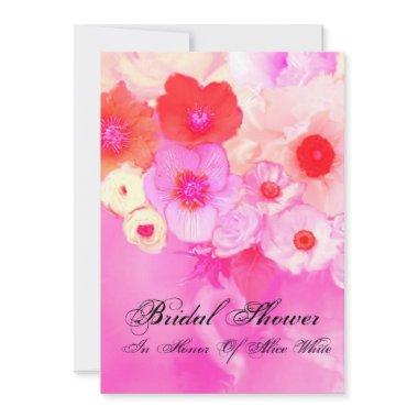 PINK RED ROSES AND ANEMONE FLOWERS BRIDAL SHOWER Invitations