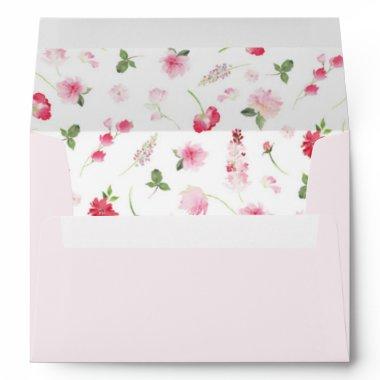 Pink Red Watercolor Floral Bridal Shower Envelope