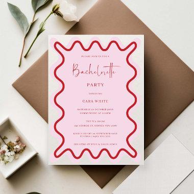 Pink Red Wavy Border Bachelorette Party Invitations
