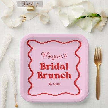 Pink Red Wavy Border  Brunch Paper Plates
