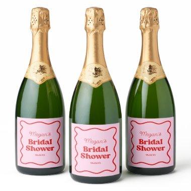 Pink Red Wavy Border  Sparkling Wine Label