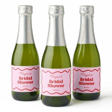 Pink Red Wavy Border  Sparkling Wine Label