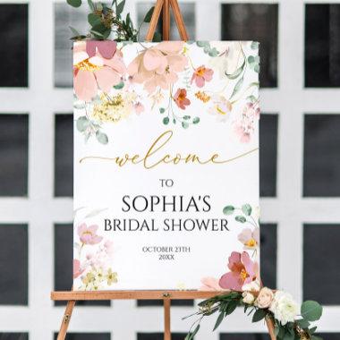 Pink & Red Wildflowers Bridal Shower Welcome Sign