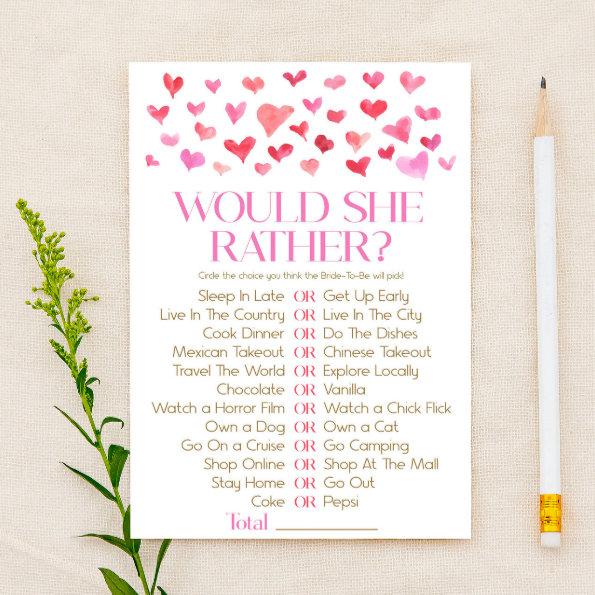 Pink Red Would She Rather? Bridal Shower Game Stationery