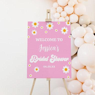 Pink Retro Daisy Flower Bridal Shower Welcome Sign