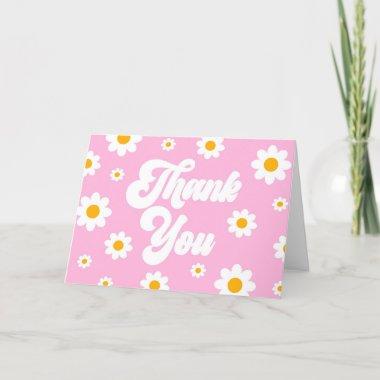 Pink Retro Daisy Flower Party Thank You Invitations