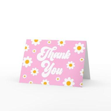 Pink Retro Daisy Flower Party Thank You Invitations