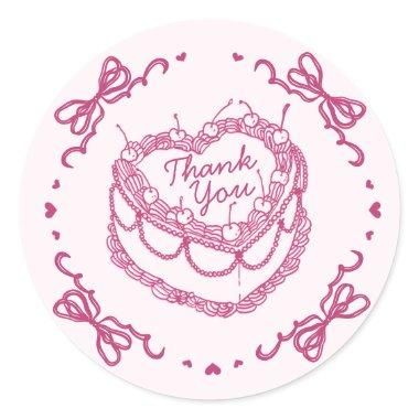 Pink Retro Heart Coquette Cherry Cake Birthday Classic Round Sticker