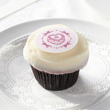Pink Retro Heart Coquette Cherry Cake Birthday Edible Frosting Rounds