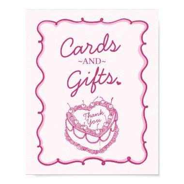 Pink Retro Heart Coquette Cherry Cake Birthday Poster