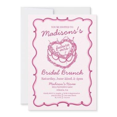 Pink Retro Heart Coquette Cherry Cake Bridal Brunc