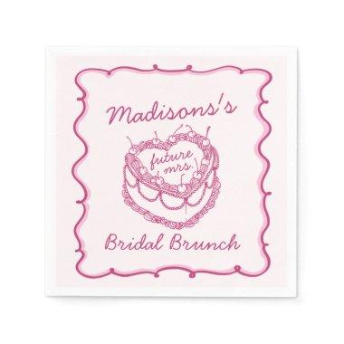 Pink Retro Heart Coquette Cherry Cake Bridal Brunc Napkins