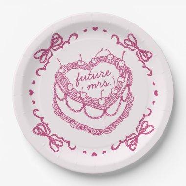 Pink Retro Heart Coquette Cherry Cake Bridal Showe Paper Plates