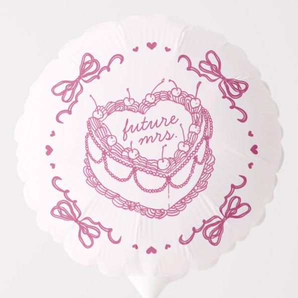 Pink Retro Heart Coquette Cherry Cake BridalShower Balloon