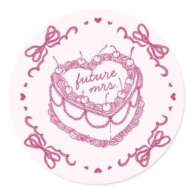 Pink Retro Heart Coquette Cherry Cake BridalShower Classic Round Sticker