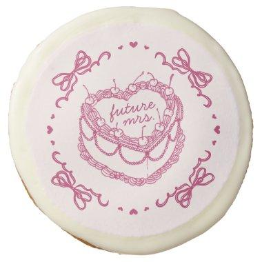 Pink Retro Heart Coquette Cherry Cake BridalShower Sugar Cookie
