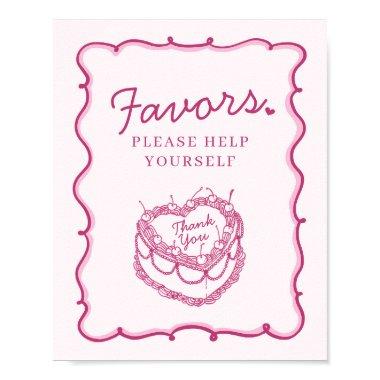 Pink Retro Heart Coquette Cherry Cake Favors Poster