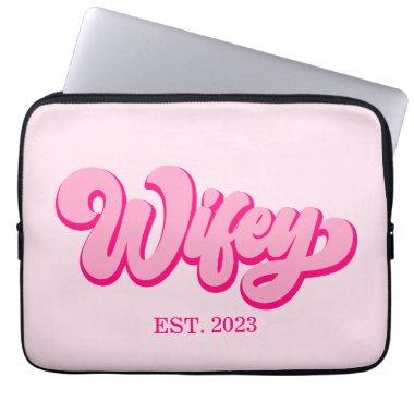 Pink Retro Wifey Est. Year Bride Fiancé Laptop Sleeve