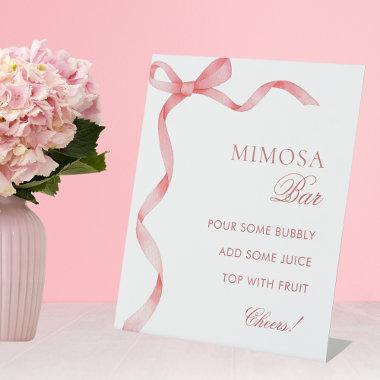 Pink Ribbon Bow French Bridal Shower Mimosa Bar Pedestal Sign
