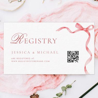 Pink Ribbon Bow QR Code Bridal Shower Registry Enclosure Invitations