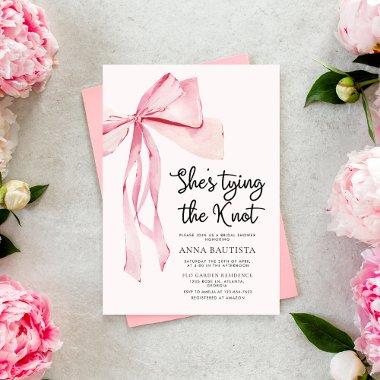Pink Ribbon She's Tying The Knot Bridal Shower Invitations