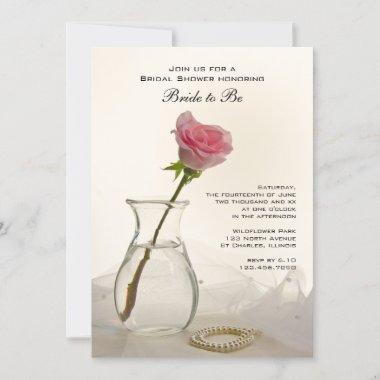 Pink Rose and White Pearls Bridal Shower Invite