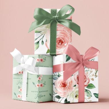 Pink Rose Birthday Wrapping Paper Sheets